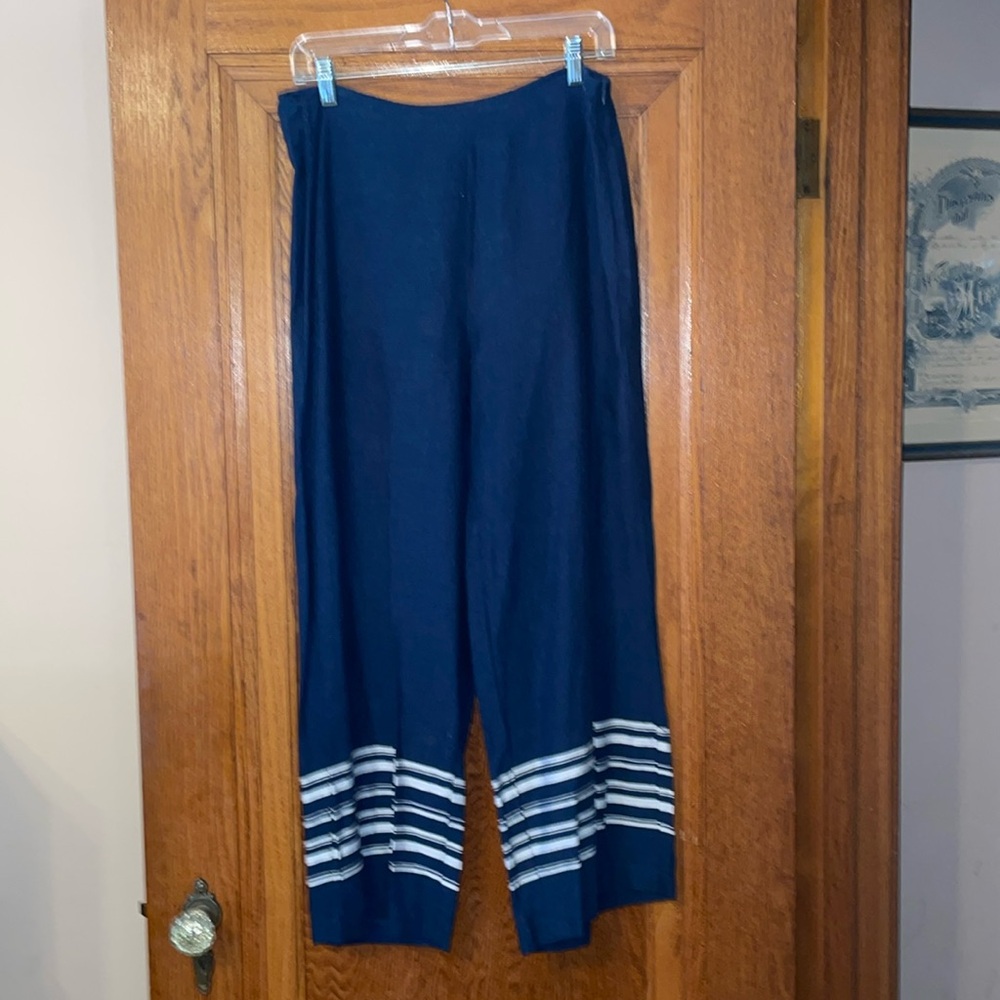 Crosby Linen Blend Wide-Leg Pant Blue; sailor style; small